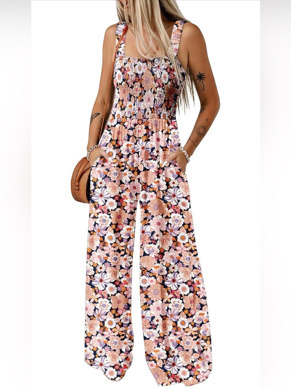 Floral Wide-Leg Jumpsuit in Pink Peach